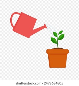 Vector illustration of watering plant concept on transparent background