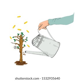 Vector illustration of watering trees,Money Tree