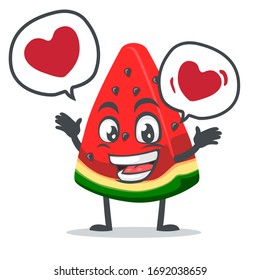 vector illustration of watermelon character or mascot says with love in bubble speech