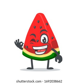 ilustración vectorial del carácter o mascota de la sandía con mano agradable