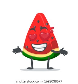 vector illustration of watermelon character or mascot with love eye