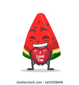 vector illustration of watermelon character or mascot give love symbol and says i love you