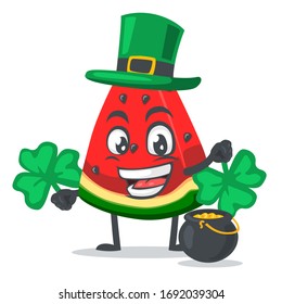 ilustración vectorial de la sandía o mascota que lleve sombrero de shamrock