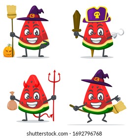 vector illustration of watermelon character or mascot collection set with love or halloween theme