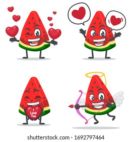 vector illustration of watermelon character or mascot collection set with love or valentine or love theme