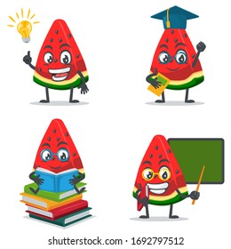Vektorillustration-Illustration von Wassermelonen-Charakter oder Maskottkollektion mit Bildungsthema