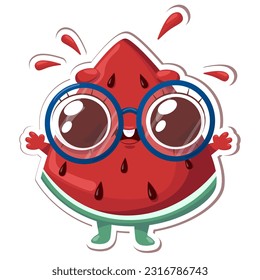 Vector illustration of watermelon character sticker with cute expression, cool, funny, watermelon isolated, cartoon style,emotion