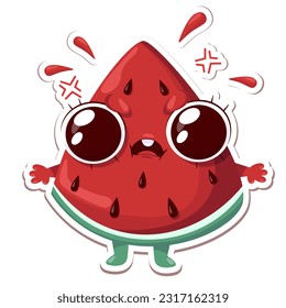 Ilustración vectorial del personaje de la sandía con expresión linda, fresco, divertido, aislado de la sandía, caricatura