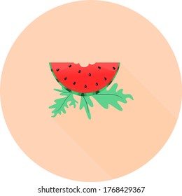 Vektorgrafik von Wassermelonen. Wassermelone im Kreis Symbol mit langem Schatten. Konzept des gesunden Lebensstils und der reifen Früchte 