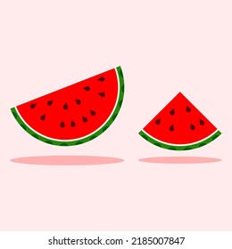 vector illustration of watermelon clipart fruit slice half piece red ripe fresh sweet flat style cartoon ready to eat. fit for farmers market, dessert menu, creative healthy product concept, etc.