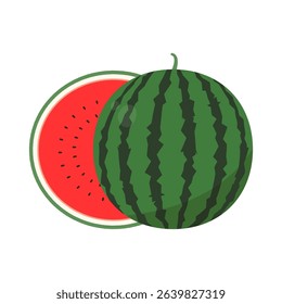 Vector illustration of watermelon. Clipart of a large watermelon and a cut watermelon.