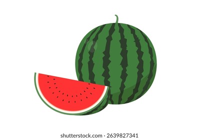 Vector illustration of watermelon. Clipart of a large watermelon and a cut watermelon.