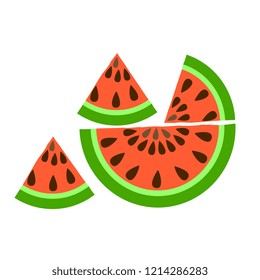 Vector illustration with watermelon in the cut, handmade, artistic on a white background. Cute mouthwatering postcard.