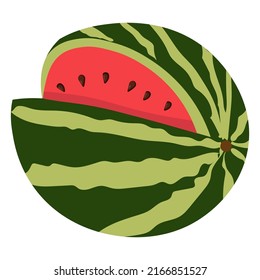 Vector illustration of Watermelon with cut slice. Vector flat illustration