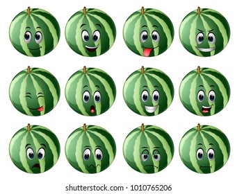 vector illustration of watermelon with different emoticons