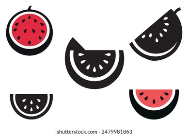 Vector illustration of a watermelon, featuring a hand-drawn collection suitable for design, presented isolated on a white background with black line sketches.