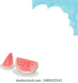 Vector illustration of a watermelon frame in analog watercolor.