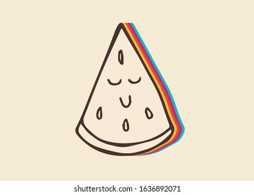 Vector Illustration of Watermelon Fruit Food with Vintage Rainbow Style. This Is Good For Poster, Background and Shirt Design.
