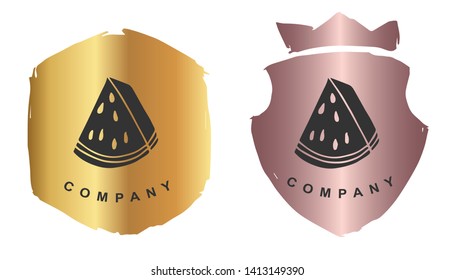 Vector Illustration of Watermelon Fruit with Rose Gold and Gold Banner or Background. Graphic Design for Logo and T-shirt.