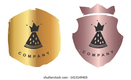 Vector Illustration of Watermelon Fruit with Rose Gold and Gold Banner or Background. Graphic Design for Logo and T-shirt.