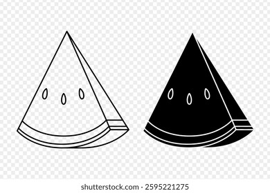 Vector illustration of Watermelon fruit slice in black outline and fill on transparent background