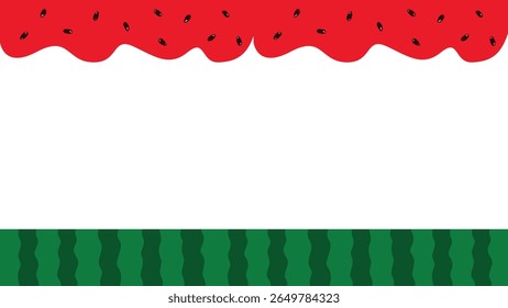 Ilustração vetorial de uma melancia com crosta listrada verde e borda de polpa vermelha sobre fundo branco