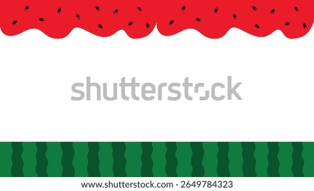Vector illustration of a watermelon with green striped rind and red pulp border on white background