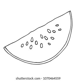 Vector illustration of a watermelon.  Hand drawn watermelon. Half a watermelon.