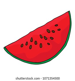 Vector illustration of a watermelon.  Hand drawn watermelon. Summer watermelon berries. Cut watermelon.