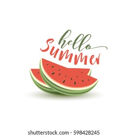 Vector illustration of watermelon. Hello summer card with melon