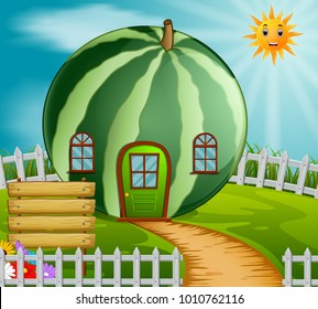 vector illustration of watermelon house in garden