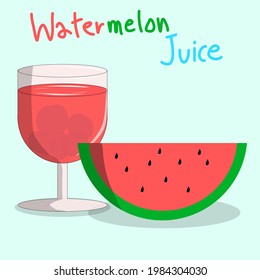 Vector illustration of watermelon juice and watermelon on a blue background. for summer.
