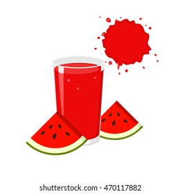Vector illustration of watermelon juice and slices isolated on white background.