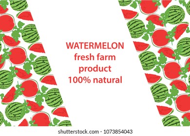 vector illustration of watermelon and leaf design background and berry and text fresh farm product 100% natural  EPS10