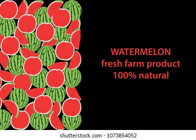 vector illustration of watermelon and leaf design background black and white and berry and text fresh farm product 100% natural  EPS10