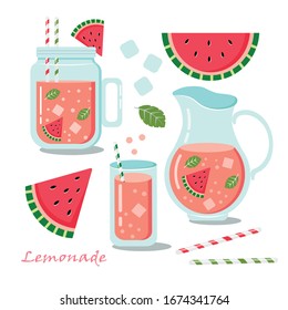 Vector illustration. 
Watermelon Lemonade. Summer 