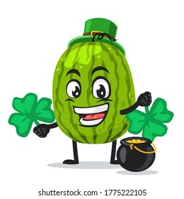 Ilustración vectorial de la mascota de la sandía o del personaje con sombrero de shamrock