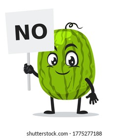 Vector illustration of watermelon mascot or character holding sign says no
