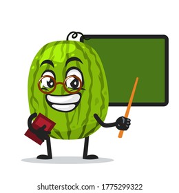 Vector illustration of watermelon mascot or character teaching in front of blackboard