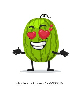 Vector illustration of watermelon mascot or character with love eye