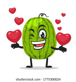 Vector illustration of watermelon mascot or character bring love symbols