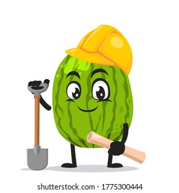 Vector illustration of watermelon mascot or character wearing builder costume