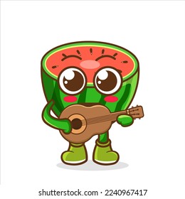 Vector illustration of watermelon mascot or character playing guitar