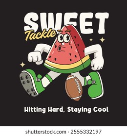 Vector Illustration of Watermelon Mascot with Retro Mascot Illustration Available for Tshirt Design