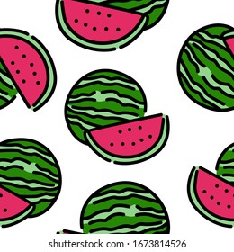 Vector illustration of watermelon. Seamless pattern white isolated background