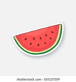 Vector illustration. Watermelon slice. Organic food. Healthy vegetarian food. Cartoon sticker in comic style with contour. Decoration for greeting cards, posters, patches, prints for clothes, emblems