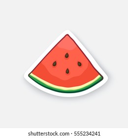 Vector illustration. Watermelon small slice. Organic food. Healthy vegetarian food. Cartoon sticker in comic style with contour. Decoration for greeting cards, patches, prints for clothes, emblems