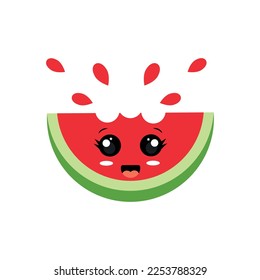 Vector illustration of a watermelon with a smiling and joyful face.