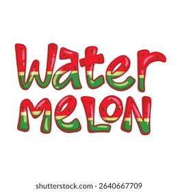 Vector illustration of watermelon text in the shape of red lettering.