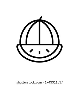 Vector illustration of watermelon which is partly split and looks like the seeds and watermelon are still intact behind it icon or logo use black color and line design style